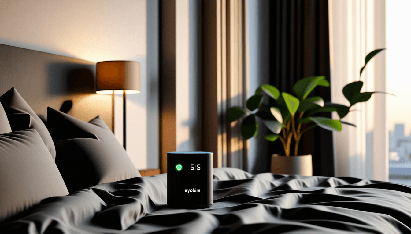 découvrez eyobim, le capteur de sommeil innovant qui régule automatiquement la température et l'éclairage de votre chambre pour optimiser votre sommeil. transformez vos nuits en un véritable havre de paix et réveillez-vous rechargé et prêt à affronter la journée.