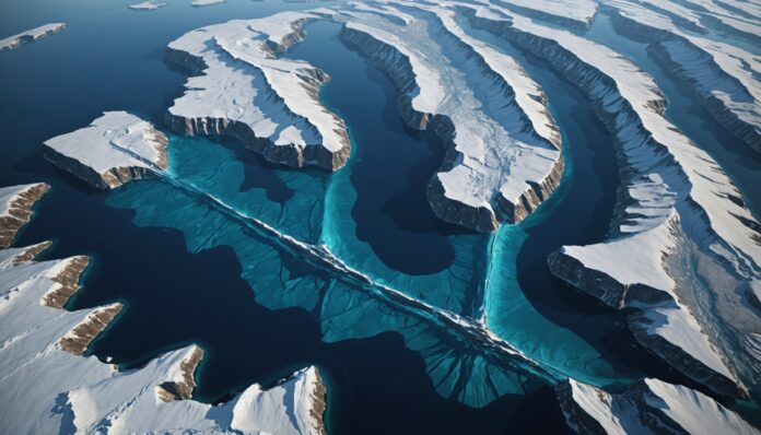 Reseau de canyons sous-marins sous la glace antarctique