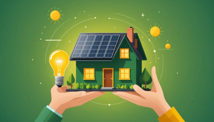 Illustration d'un parrainage énergie avec ampoule et maison écologique