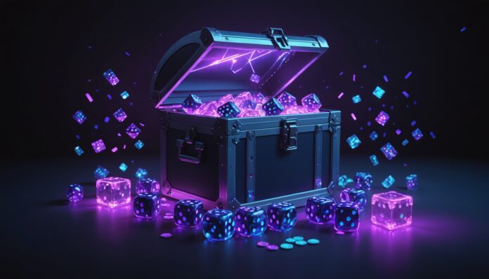 Coffre au tresor numerique lumineux illustrant la reglementation des loot box et JONUM