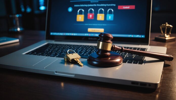 Ordinateur portable avec icone de cadenas evoquant le blocage de sites de jeux d argent en ligne non autorises