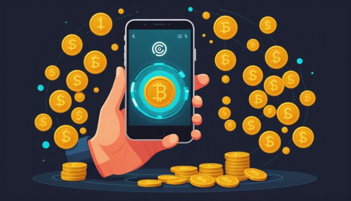 Illustration d'un travailleur indépendant recevant un paiement automatisé via une application mobile