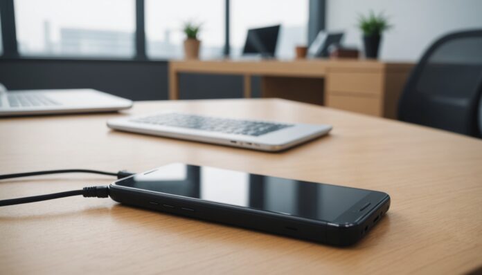 Smartphone posé sur une table affichant un appel entrant, illustration du démarchage téléphonique