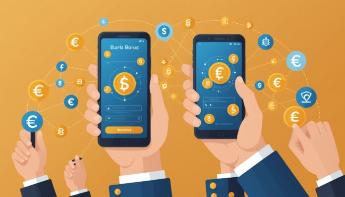 Illustration d'un smartphone affichant une notification de prime de parrainage bancaire