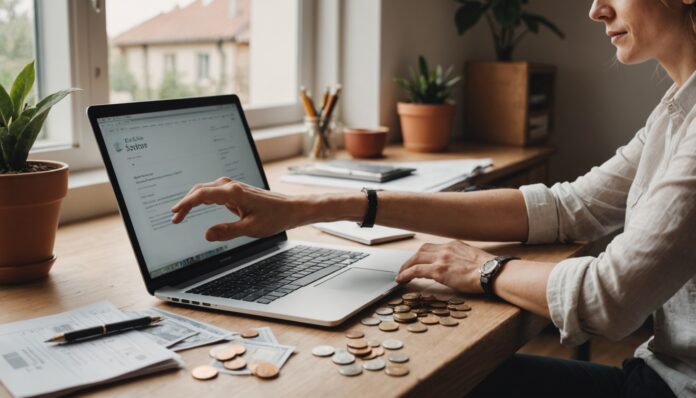 Freelance travaillant sur un revenu complémentaire en ligne depuis son bureau à domicile