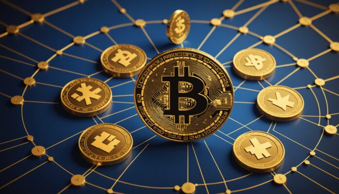 Illustration symbolisant la régulation des cryptomonnaies entre l'Europe et les États-Unis