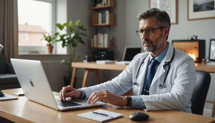 Médecin en téléconsultation vidéo avec un patient