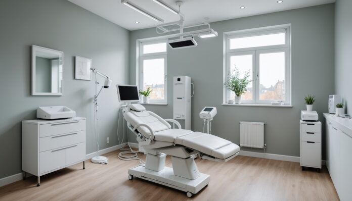 Cabine d'épilation laser dans un centre esthétique moderne à Paris