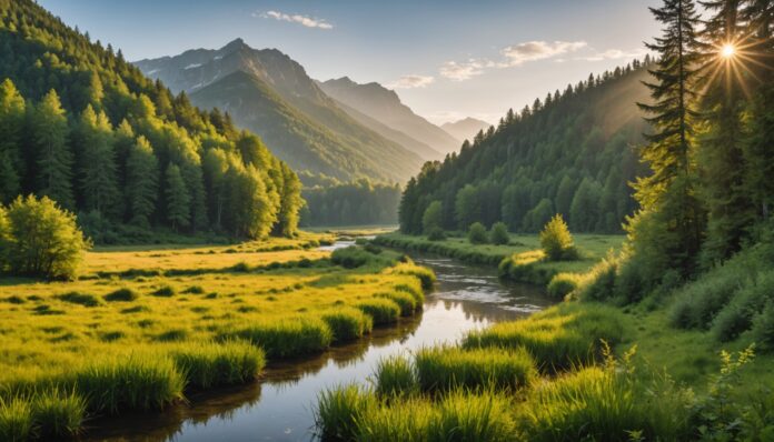 Paysage naturel français illustrant la biodiversité, forêt et zone humide