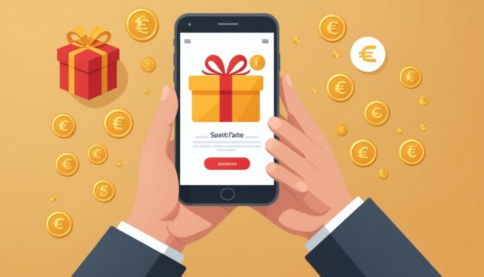 Illustration d'une application bancaire mobile avec une notification de prime de parrainage