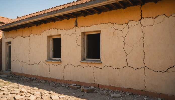 Maison fissurée sous une vague de chaleur, illustration du risque climatique en assurance