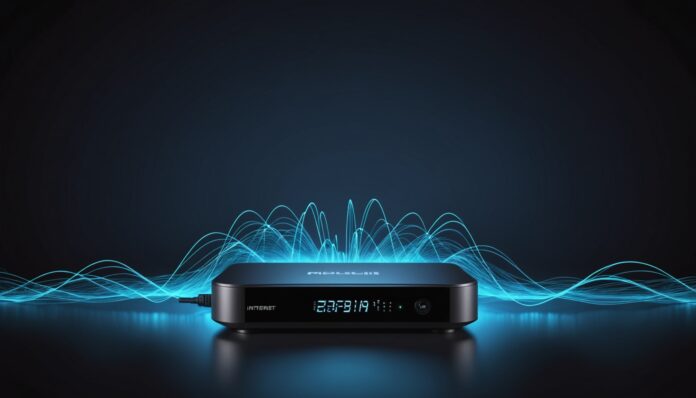 Illustration abstraite d'un test de débit internet avec ondes de signal réseau